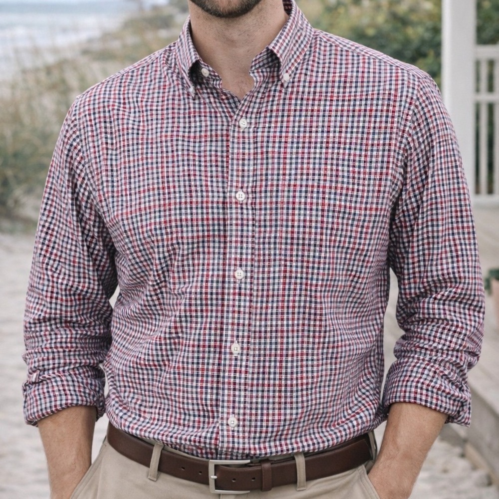 U1 Peter Millar Shirt Men's Long Sleeve Dress Button Down Fall Colors Medium